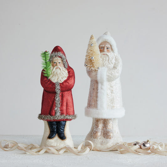 Paper Mache Vintage Reproduction Belsnickel with Bottle Brush Tree & Mica Flakes