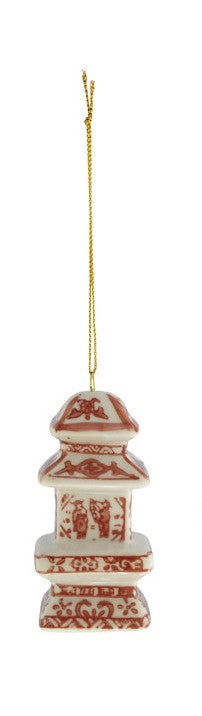 Stoneware Ginger Jar Ornament, Burgundy & White