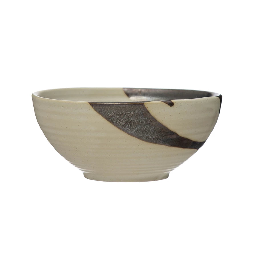 Hand-Painted Stoneware Bowl, Reactive Glaze