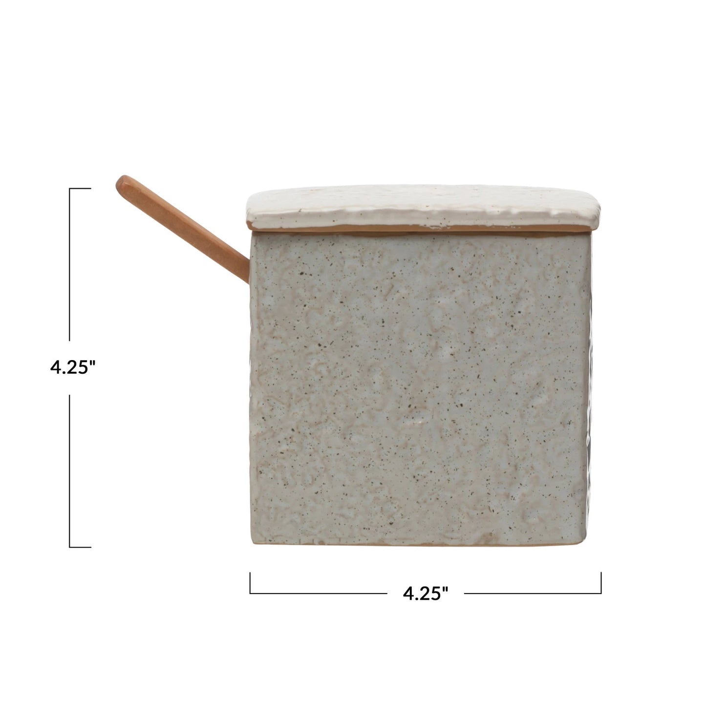 Stoneware Salt Cellar w/ Pine Wood Spoon, Reactive Glaze, Set of 2