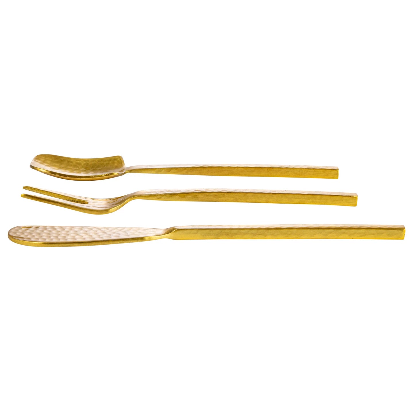 Hammered Stainless Steel Appetizer Utensils, Gold Finish