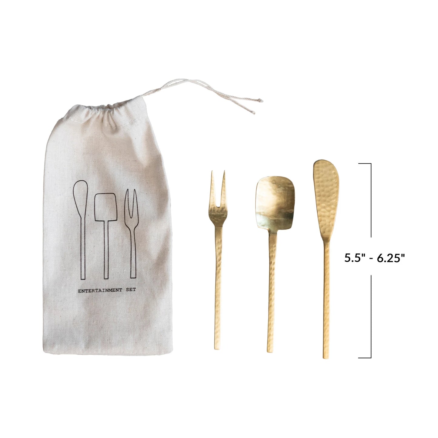 Hammered Stainless Steel Appetizer Utensils, Gold Finish