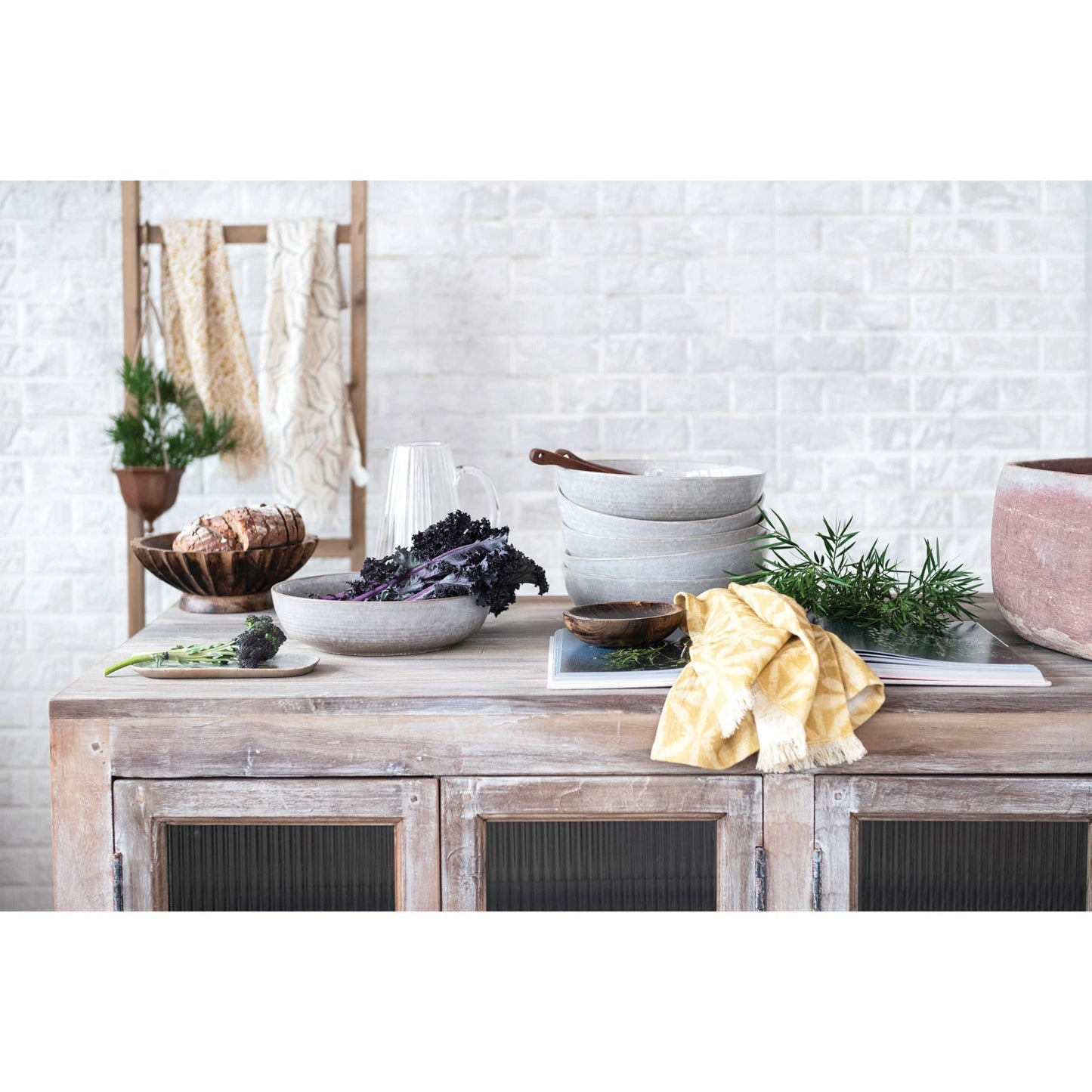 9-1/2" Round x 3-1/2"H Hand-Carved Mango Wood Footed Bowl w/ Scalloped Edge, Burnt Finish