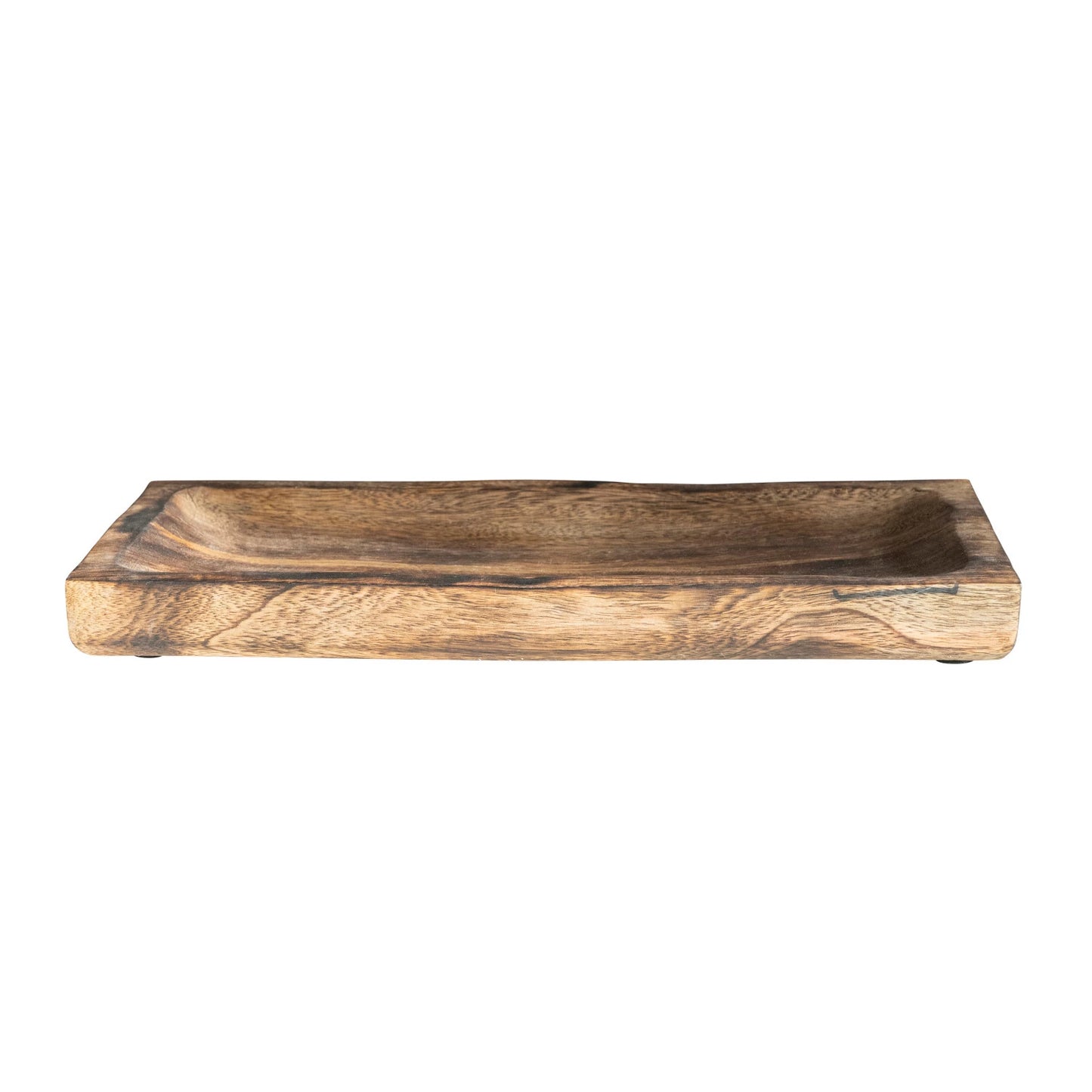 15"L x 7-3/4"W Hand-Carved Mango Wood Tray, Burnt Finish