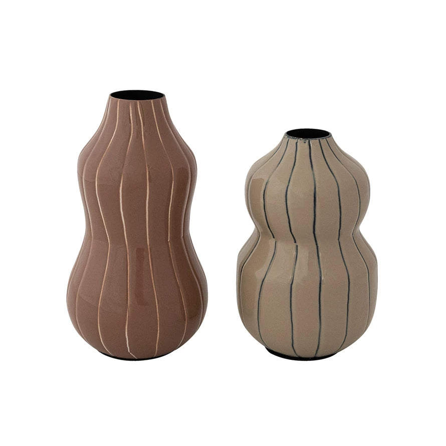 Enameled Metal Organic Striped Vase