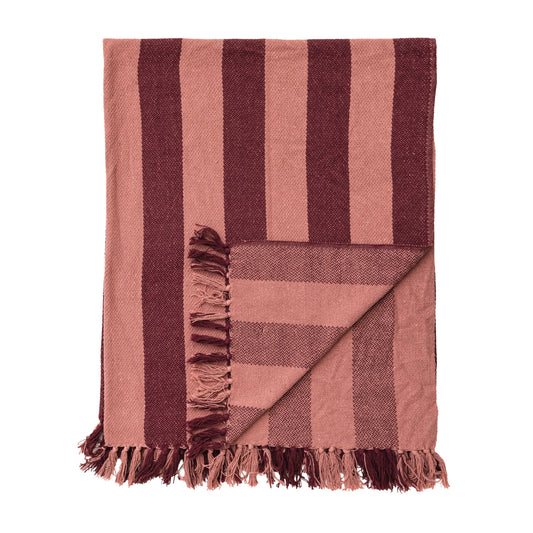 Woven Recycled Cotton Blend Striped Throw with Fringe
