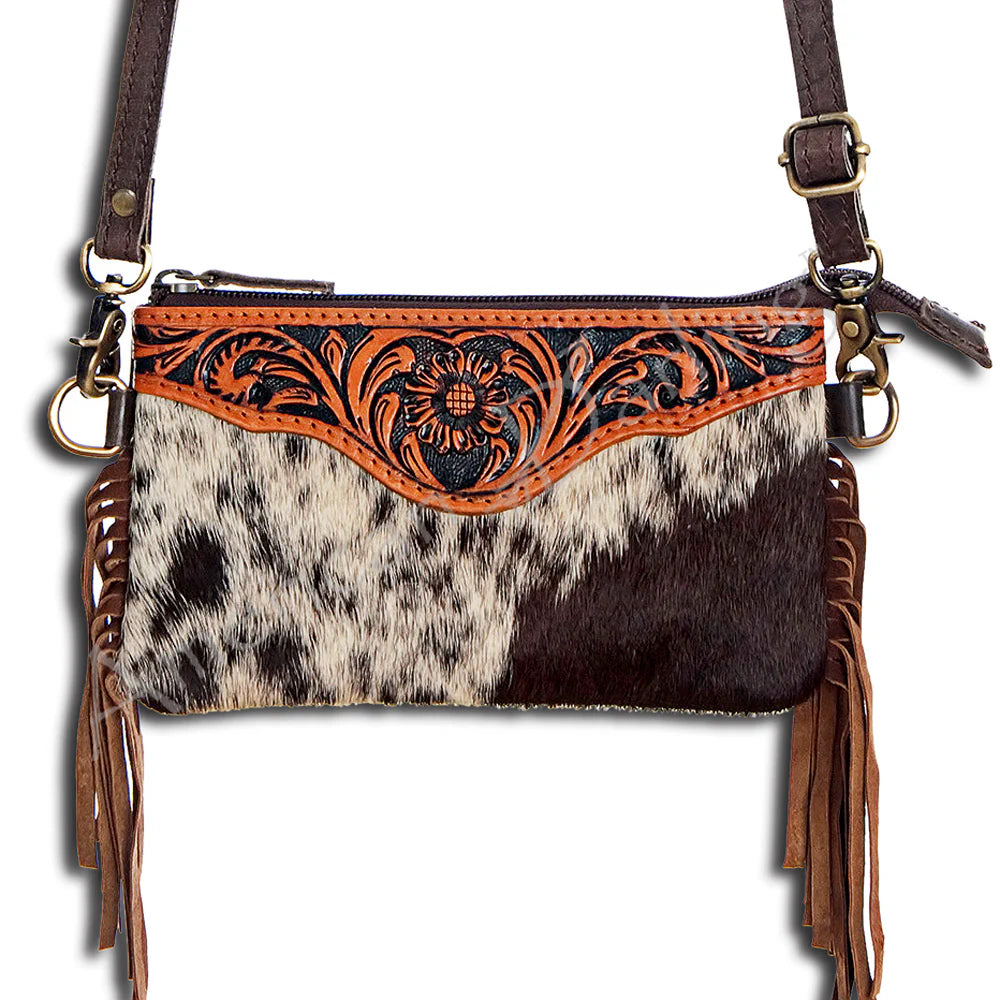 Crossbody Genuine Western Leather Women Bag-Brown Fringe