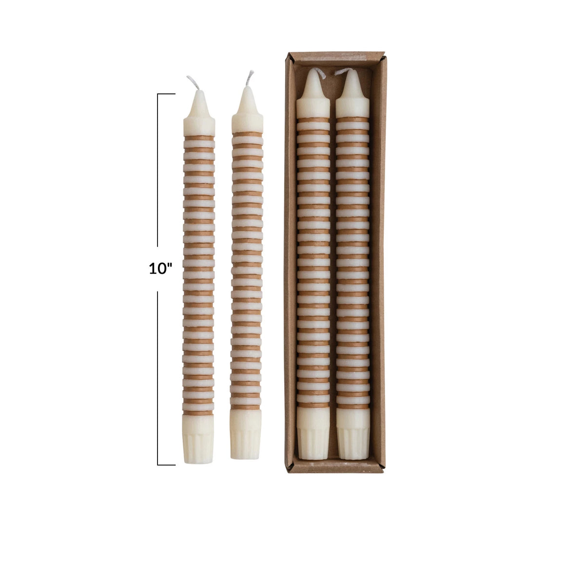 Unscented Striped Taper Candles in Box, Set of 2