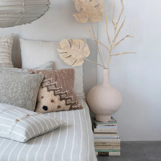 18" Woven Cotton Chenille Jacquard Pillow, Taupe, Polyester Fill