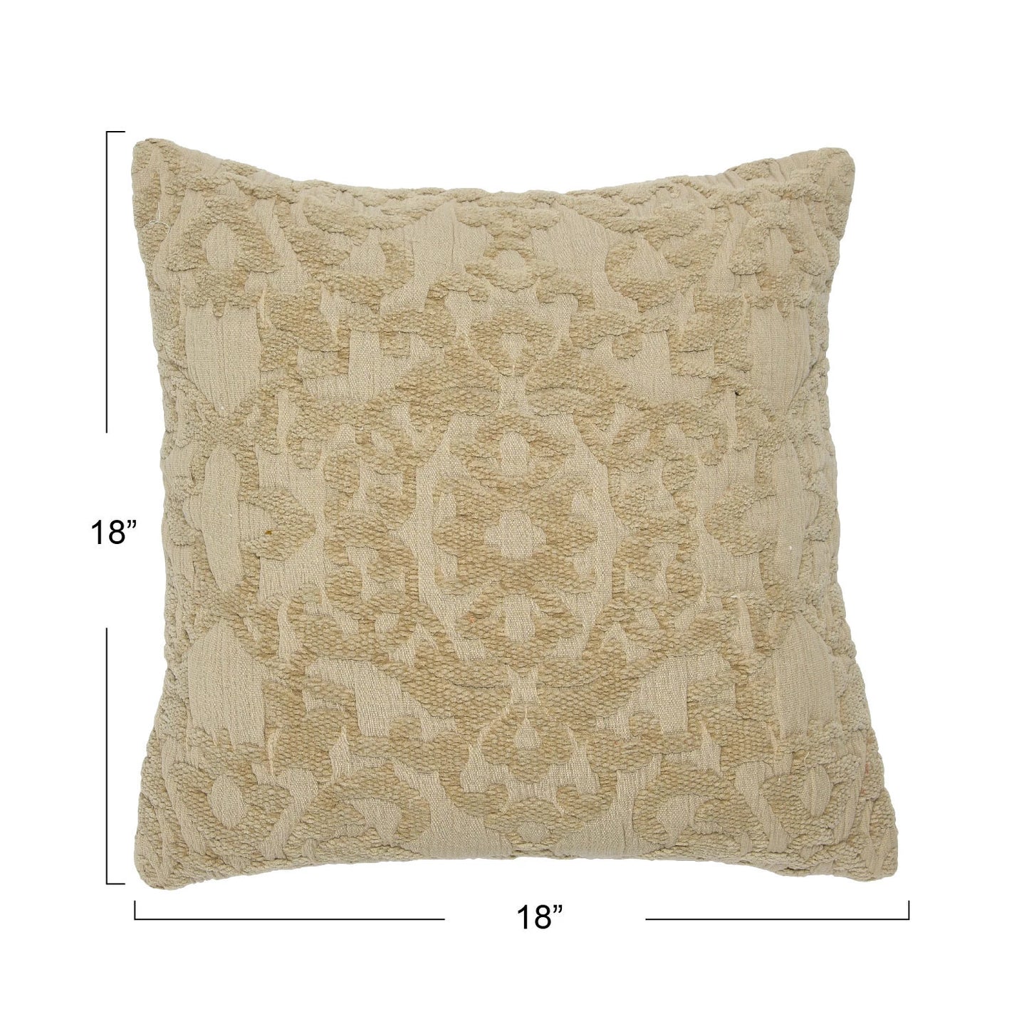 18" Woven Cotton Chenille Jacquard Pillow, Taupe, Polyester Fill