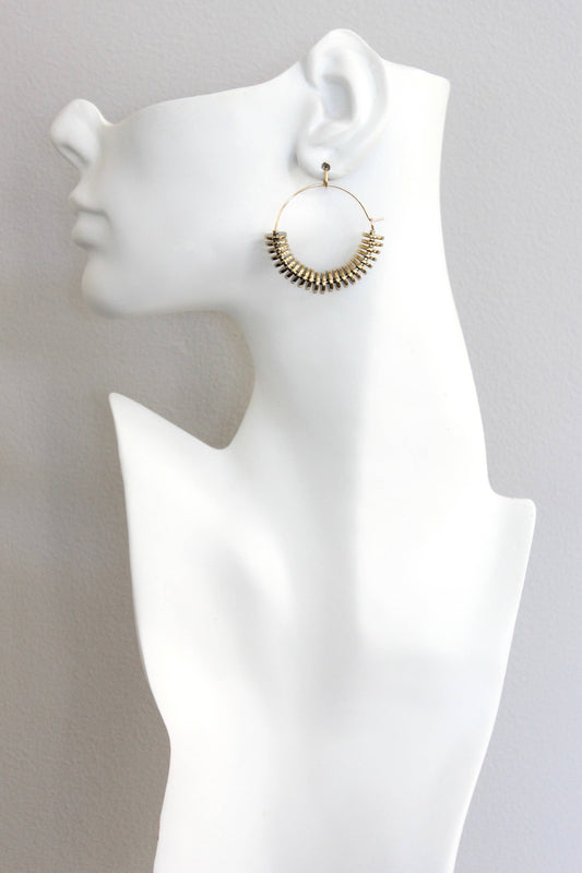Gold hematite hoop earrings