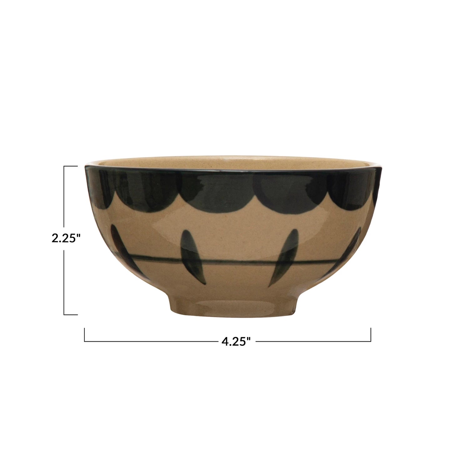 Hand-Painted Stoneware Bowl w/ Pattern, Midnight Blue & Cream Color