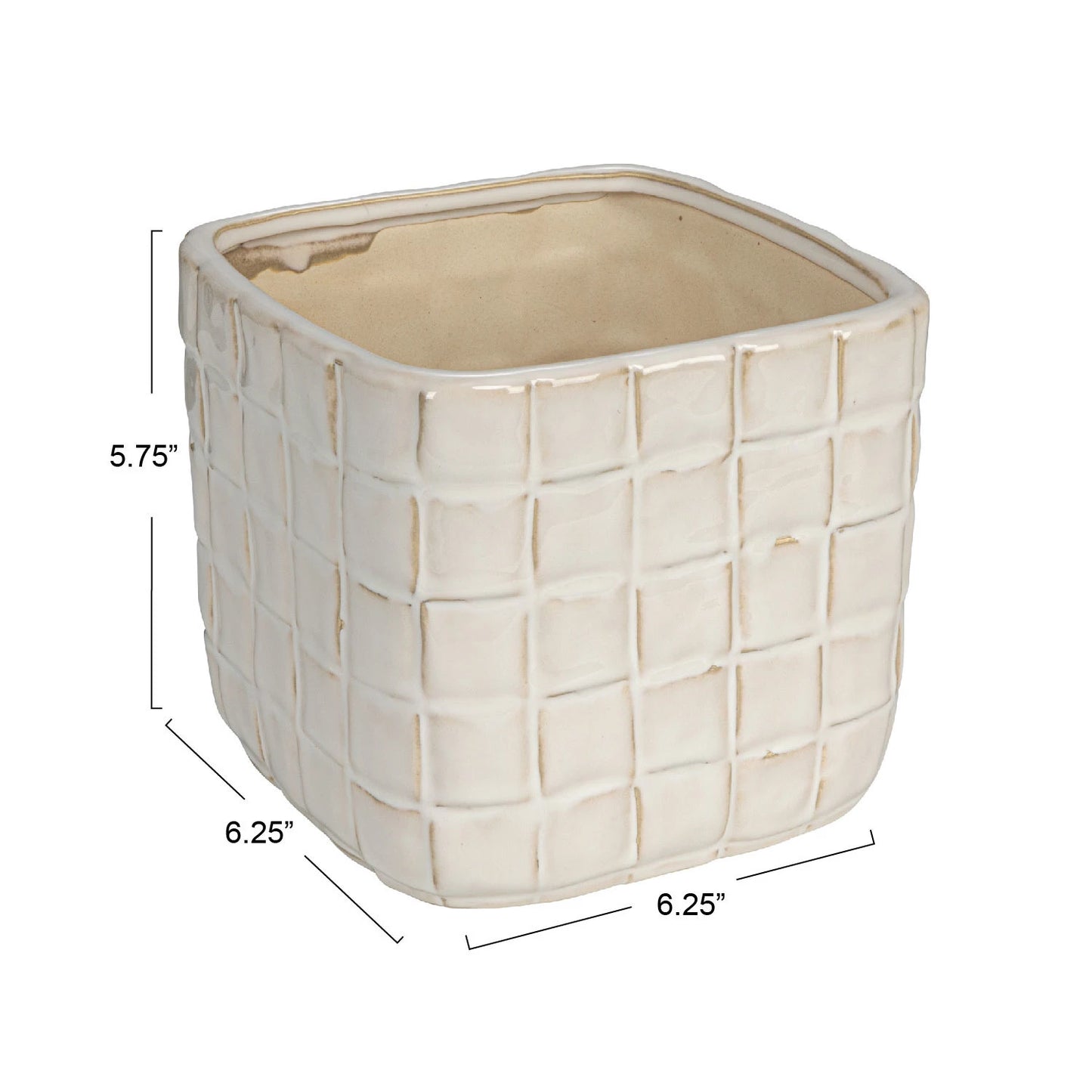 Stoneware Planter w/ Woven Pattern (Holds 6" Pot) (Each One Will Vary)