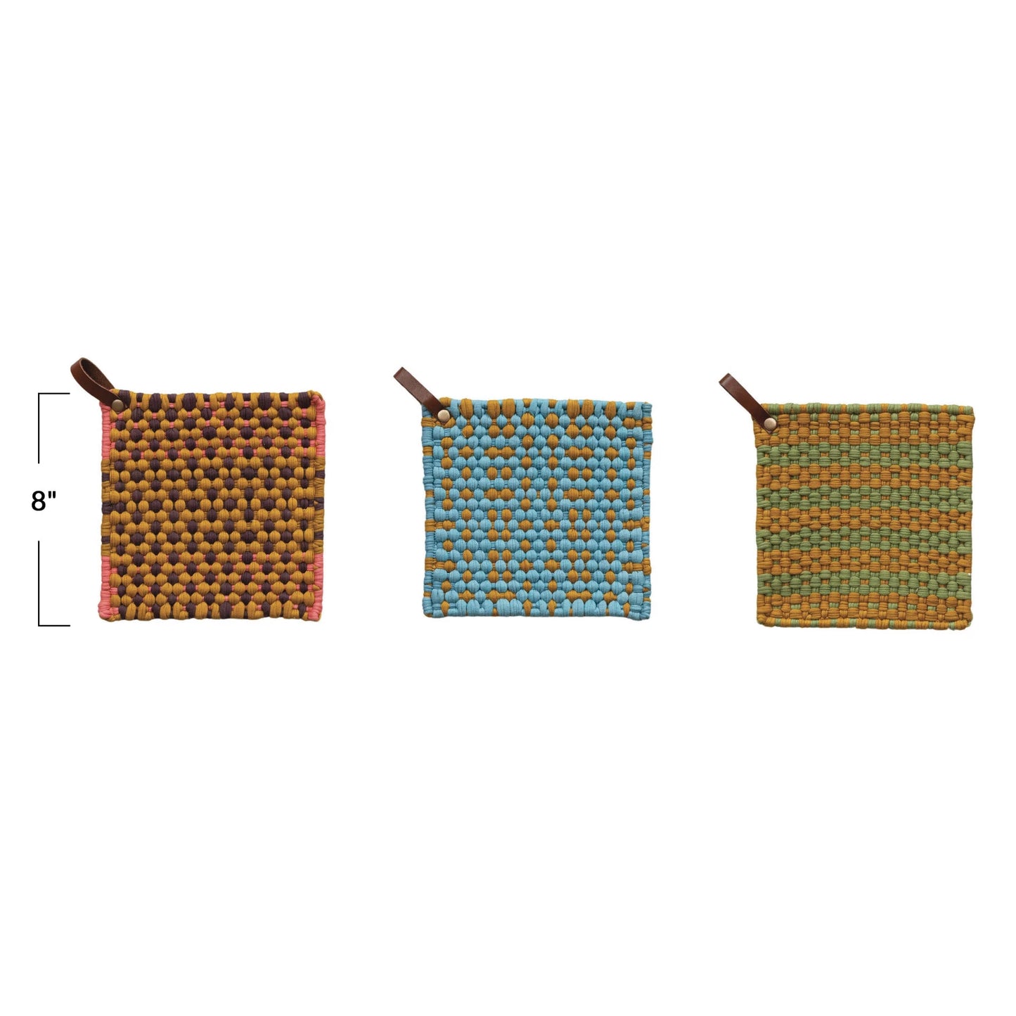 Cotton Crocheted Pot Holder w/ Leather Loop, 3 Styles