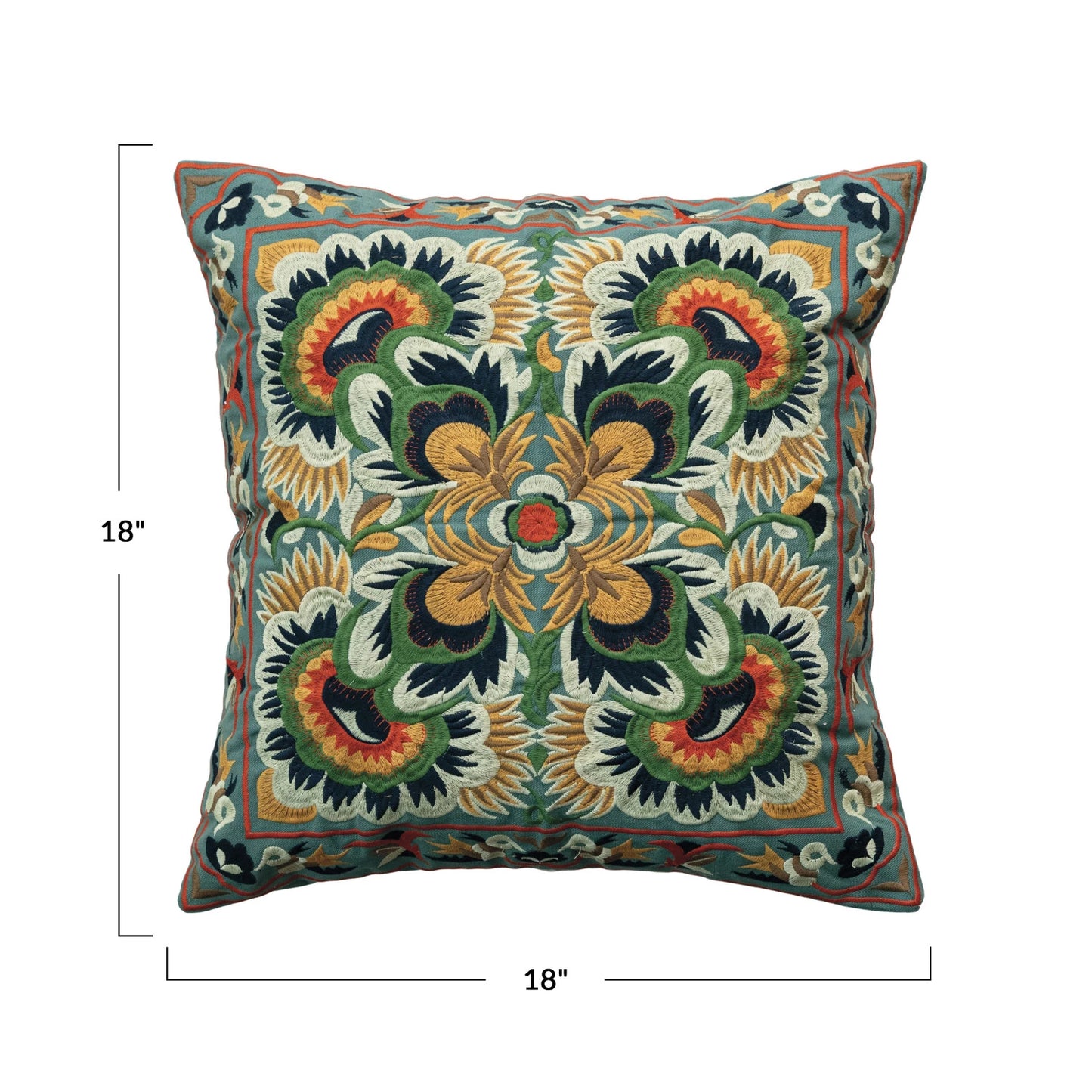 18" Square Cotton Embroidered Pillow w/ Pattern