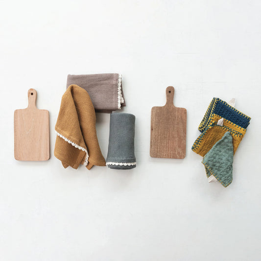 Cotton Waffle Weave Tea Towels w/ Cheese/Cutting Board