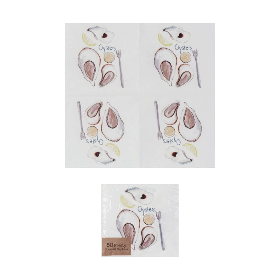 Paper Cocktail Napkins w/ "Oysters" (Contains 50 Folded Pieces) ©