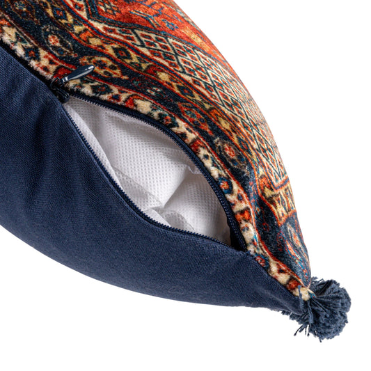 Cotton Blend Velvet Printed Lumbar Pillow w/ Fringe