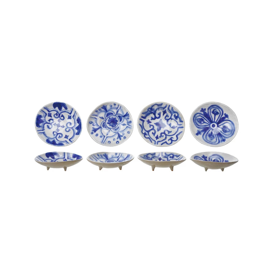 Hand-Painted Stoneware Footed Dish, 4 Styles (Each Will Vary)