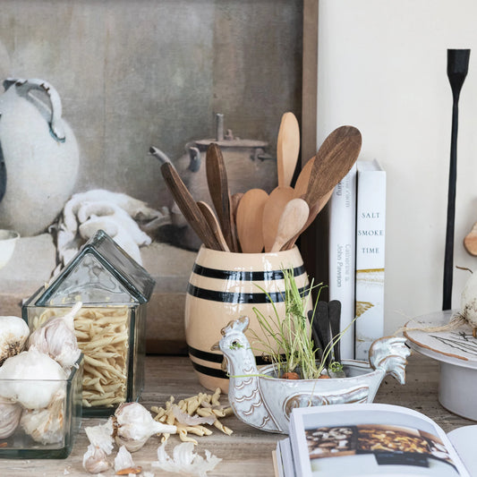 Stoneware Vintage Reproduction Crock with Stripes (Each Will Vary)