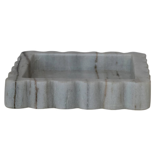 Marble Scalloped Tray, Grey Melange (Each One Will Vary)
