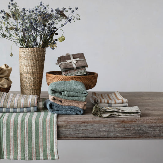 Woven Cotton Slub Tea Towel with Stripes, 3 Styles