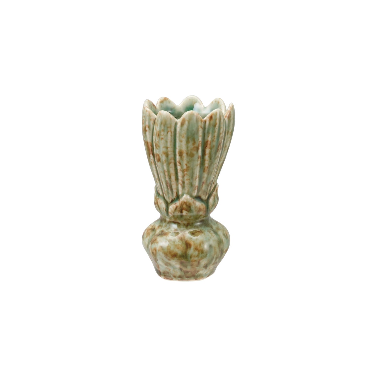 Stoneware Flower Shaped Vase, Green (Each One Will Vary)