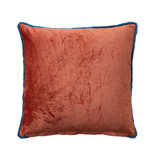 20" Square Cotton Velvet Pillow with Leopard Print Pattern & Tufted Fringe