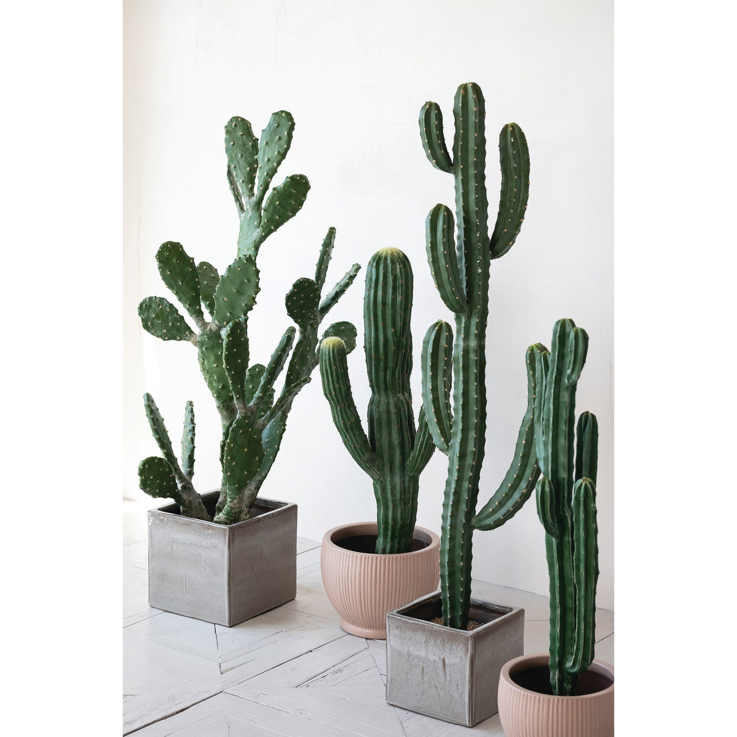 Faux Myrtle Cactus in Plastic Pot with Pebbles