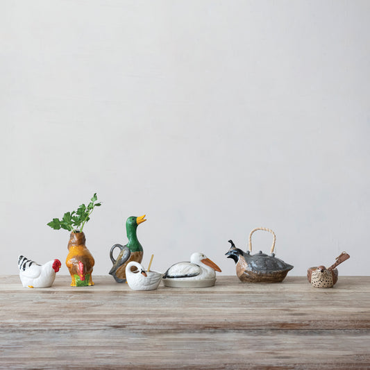 6 oz. Hand-Painted Stoneware Swan Shaped Creamer, White, Black & Orange Color