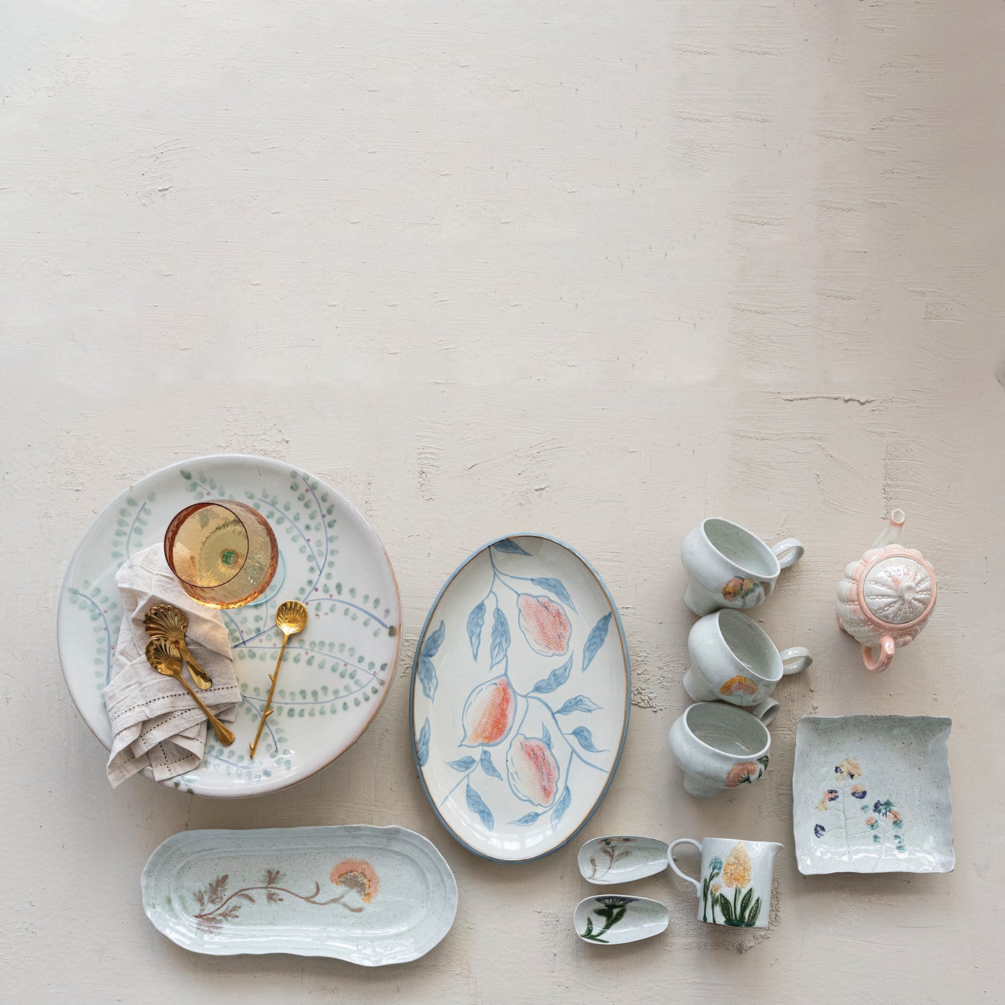 Oval Hand-Painted Stoneware Platter with Lemons