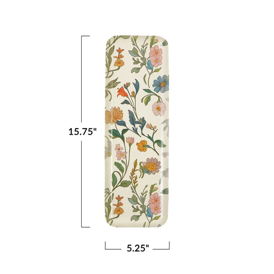 Metal Wall Decor/Tray with Floral Pattern (Hangs or Sits)