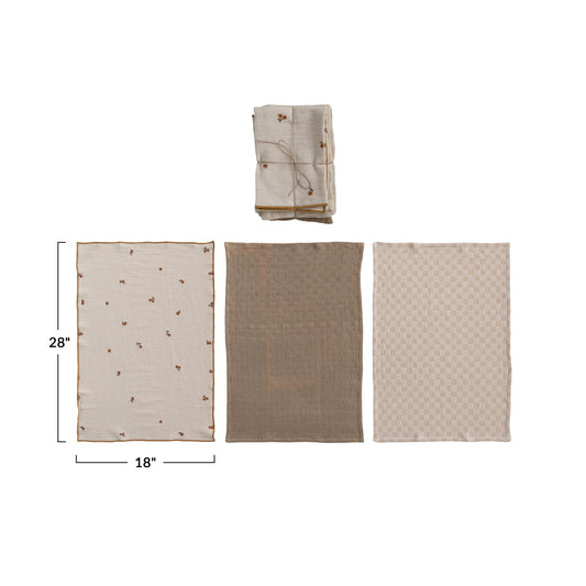 Cotton Tea Towels with Waffle Weave Set of 3