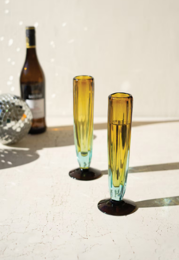 Blue and Amber Recycled Champagne Glass