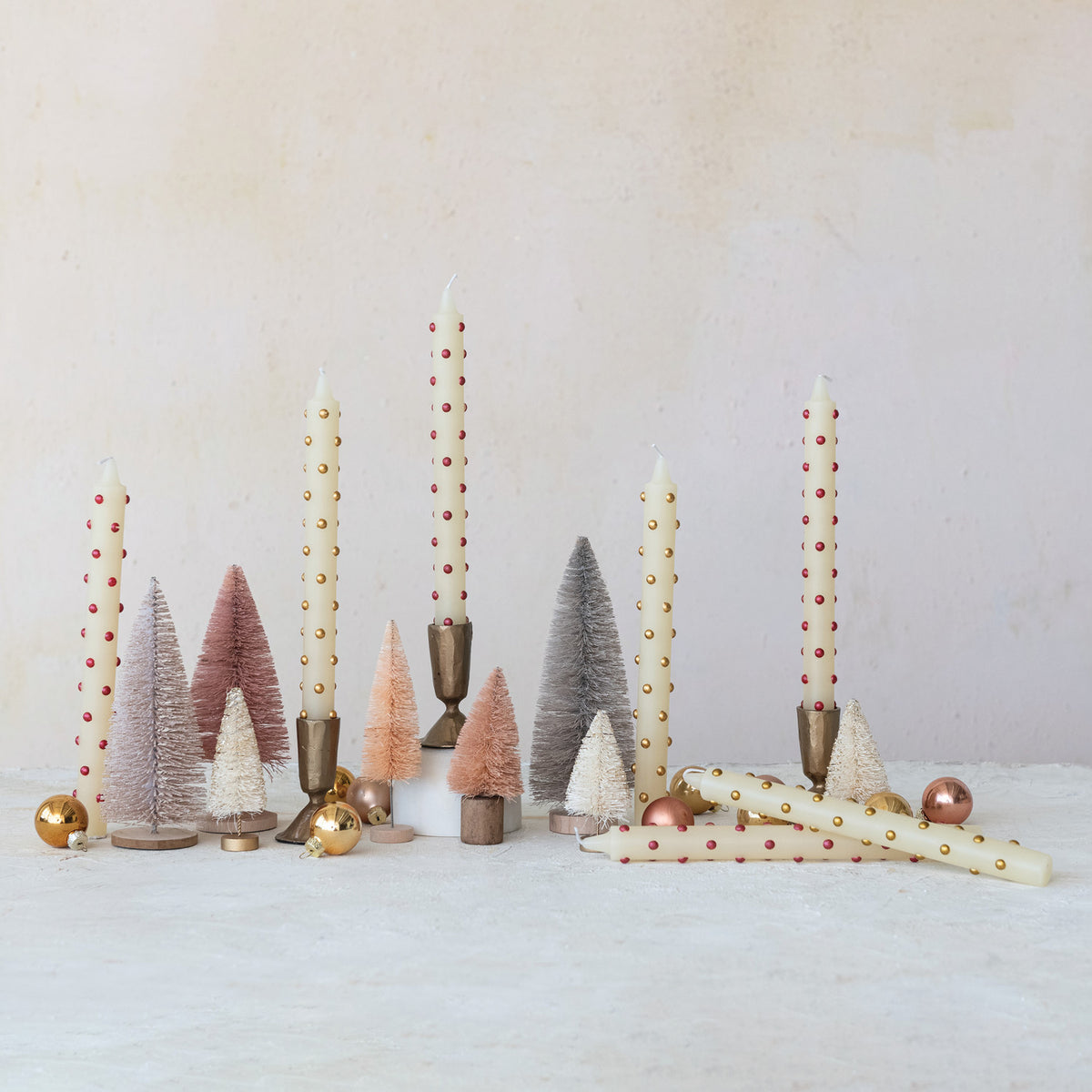 Unscented Taper Candles with 3D Dots in Box, Set of 2