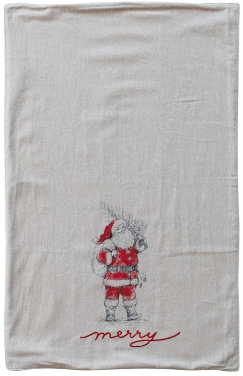 Cotton & Linen Tea Towel with Snowman/Santa Image