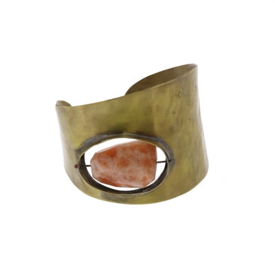 Floating Stone Brass Cuff - Sunstone