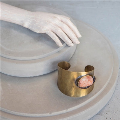 Floating Stone Brass Cuff - Sunstone