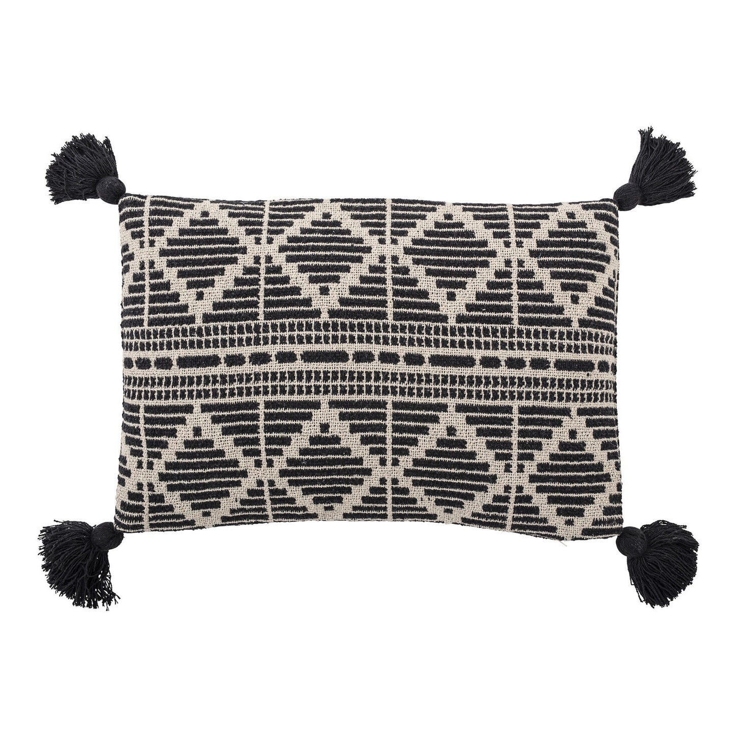 24" x 16" Woven Recycled Cotton Blend Lumbar Pillow w/ Tassels, Down Fill