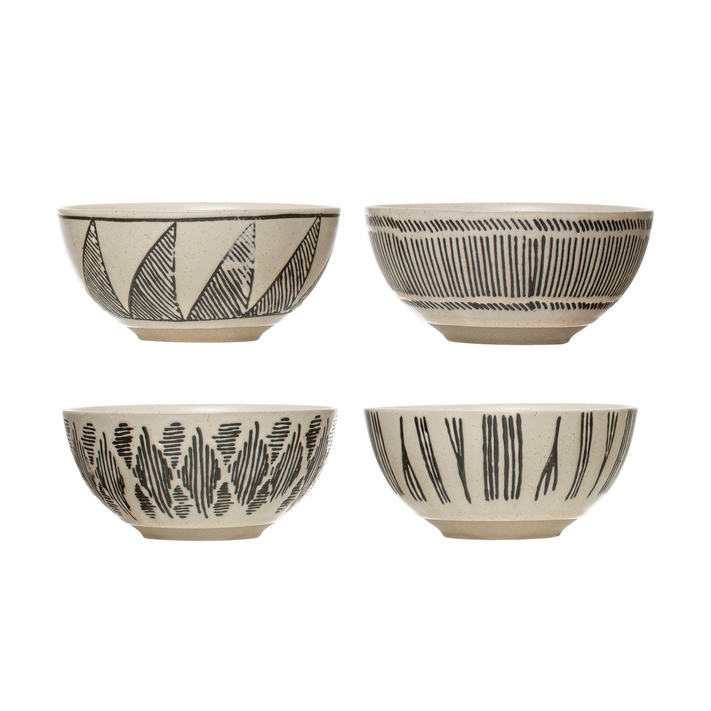Embossed Stoneware Bowl, Cream and Black, 4 Styles