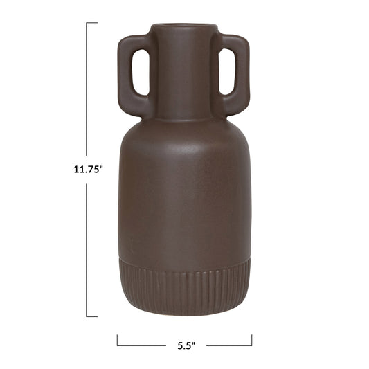 Matte Brown Ceramic Vase w/ Handles