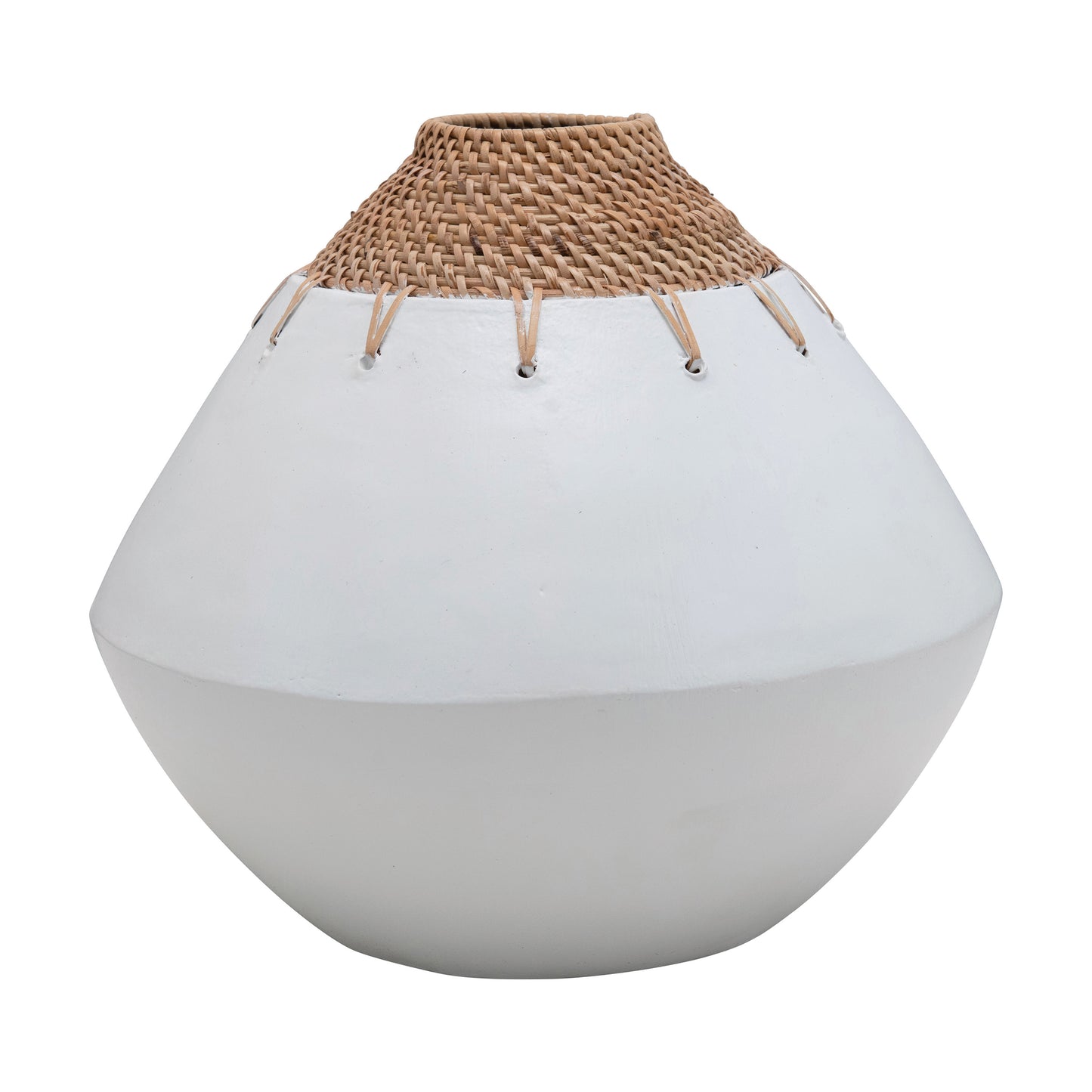 Handmade Terra-cotta Vase with Hand-Woven Rattan Stitching