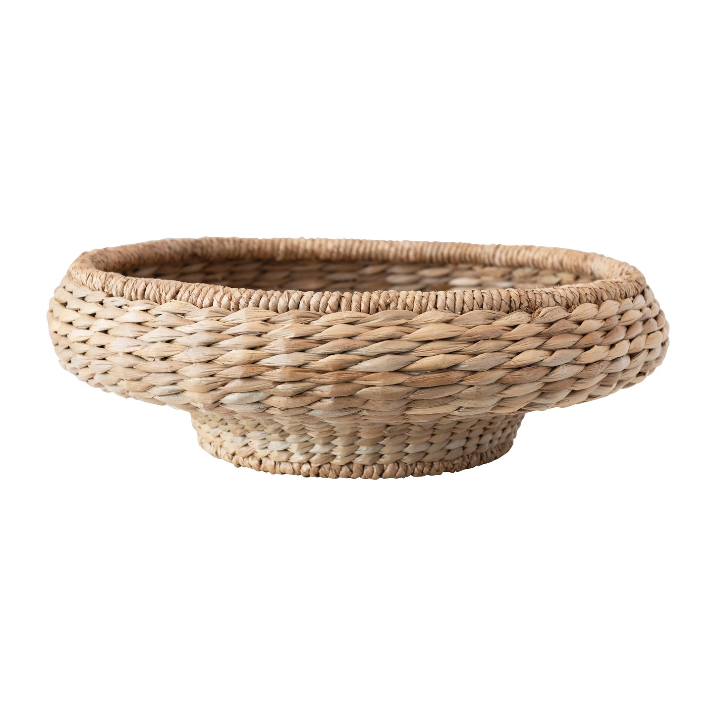 Decorative Hand-Woven Water Hyacinth & Rattan Bowl, Natural
