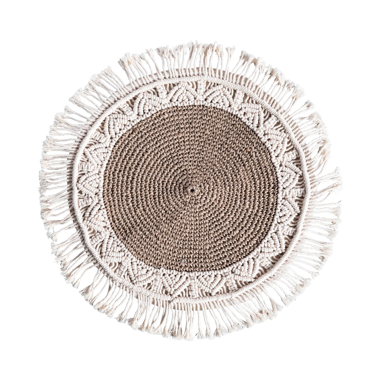 Hand-Woven Cotton and Jute Macrame Pillow with Fringe