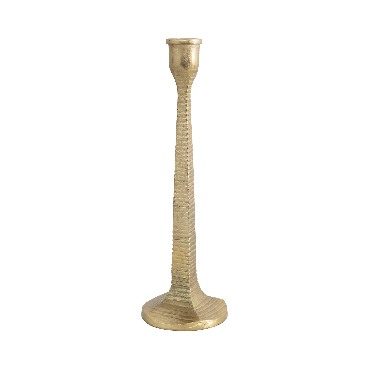 Metal Taper Holder with Ridged Pattern, Gold Finish