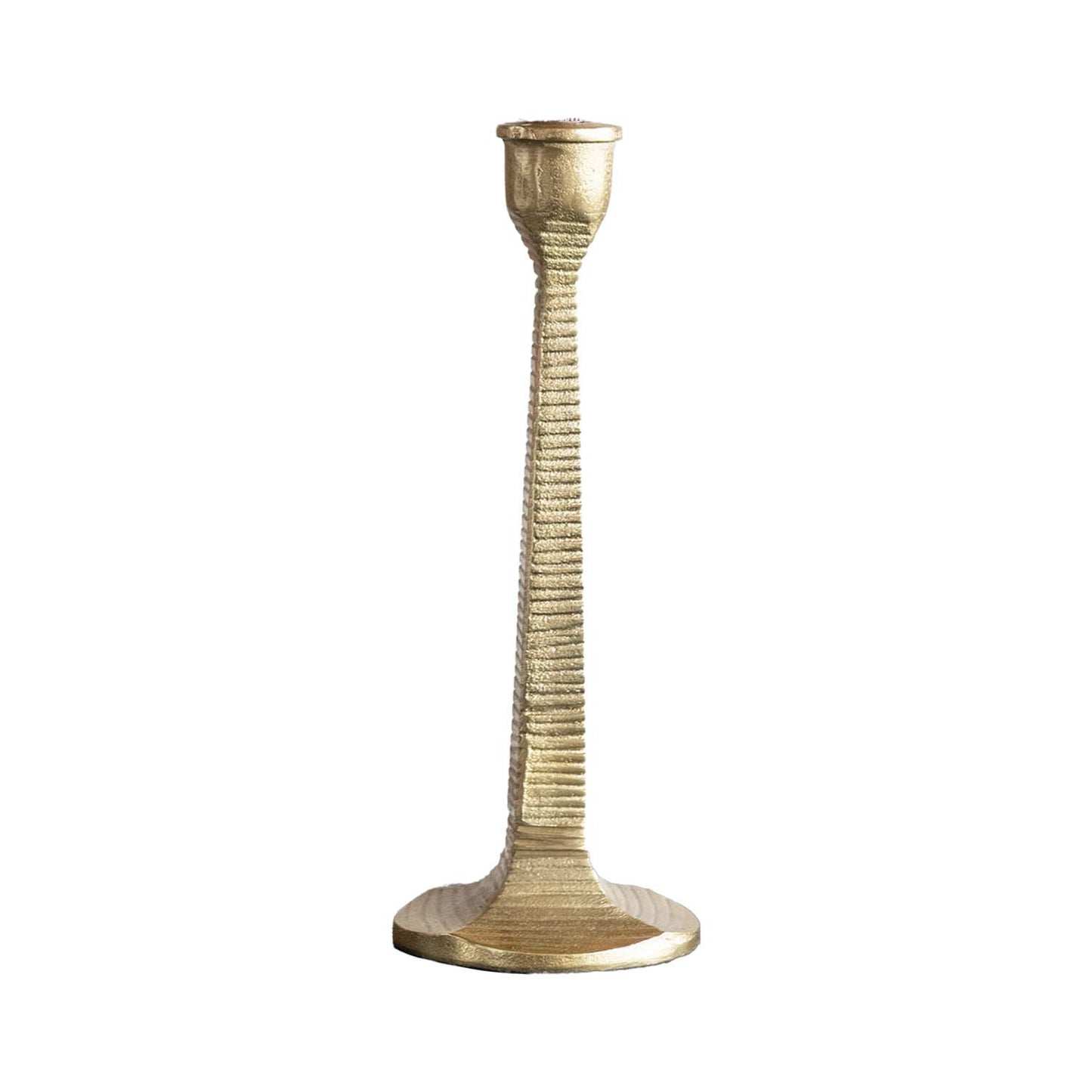 Metal Taper Holder with Ridged Pattern, Gold Finish