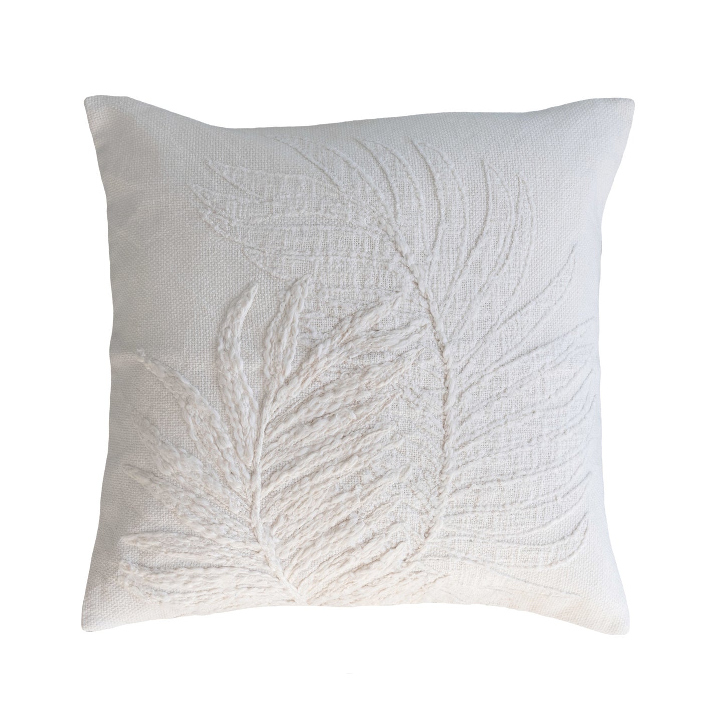 20" Cotton Pillow w/ Botanical Embroidery, Polyester Fill