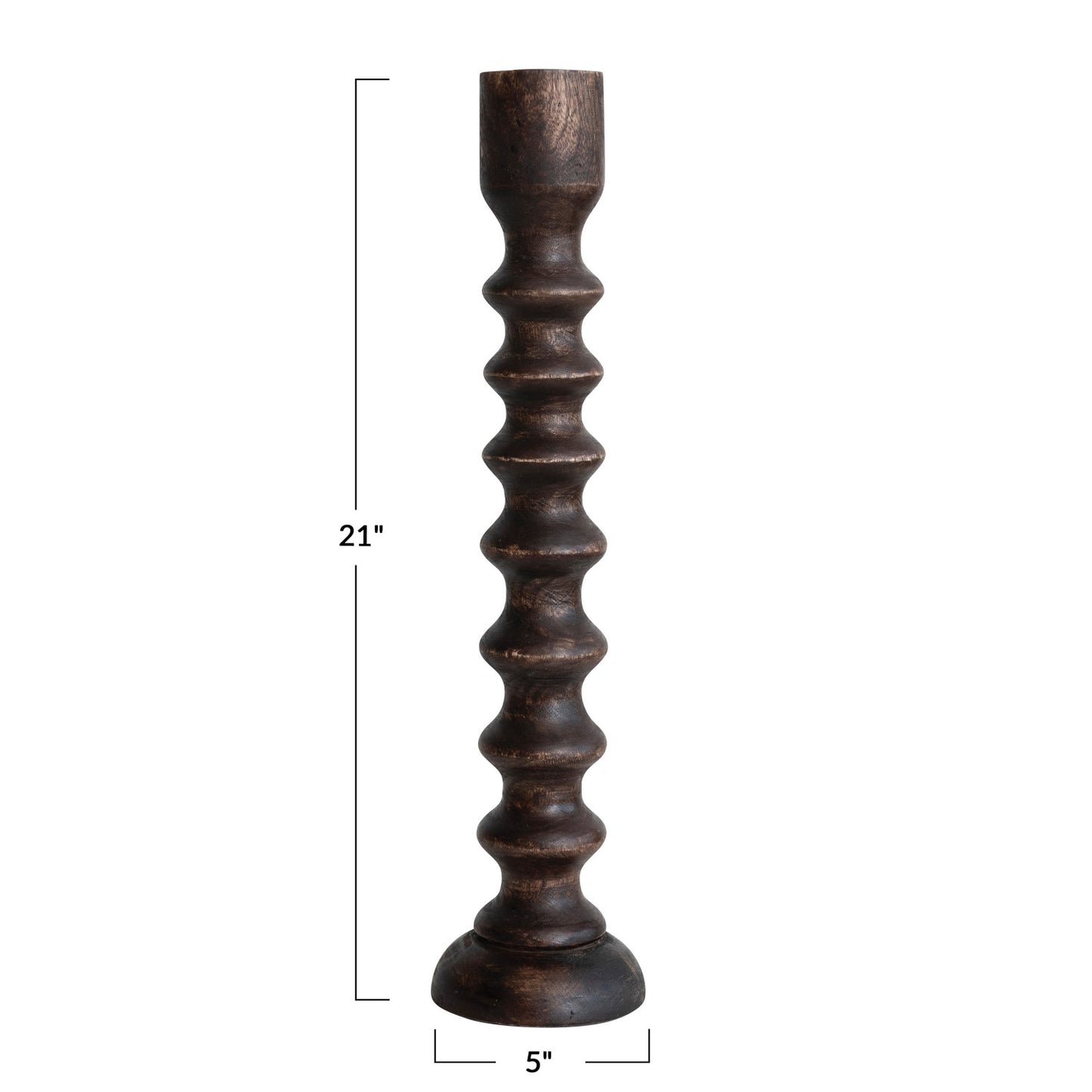 Hand-Carved Mango Wood Taper Holder, Walnut Finish