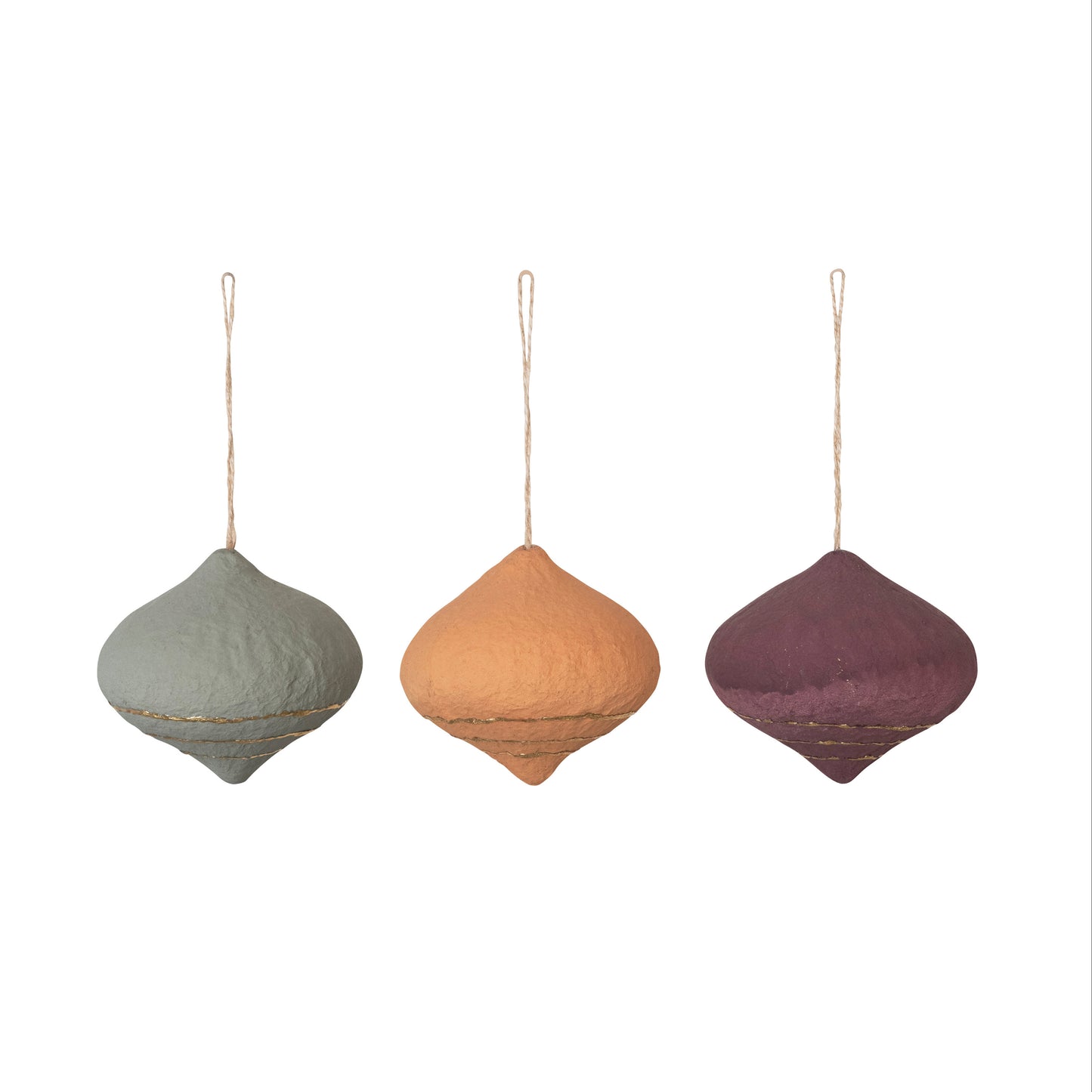 3-1/2"H Paper Mache Ornament with Gold Color Stripes, 3 Colors