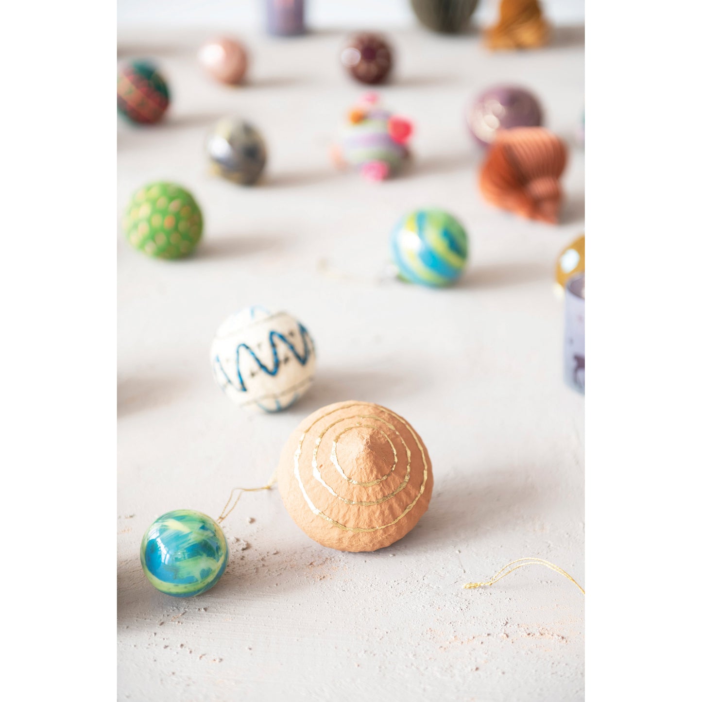 3-1/2"H Paper Mache Ornament with Gold Color Stripes, 3 Colors